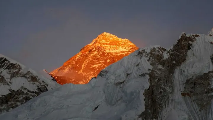Himalayan peak glowing at sunset