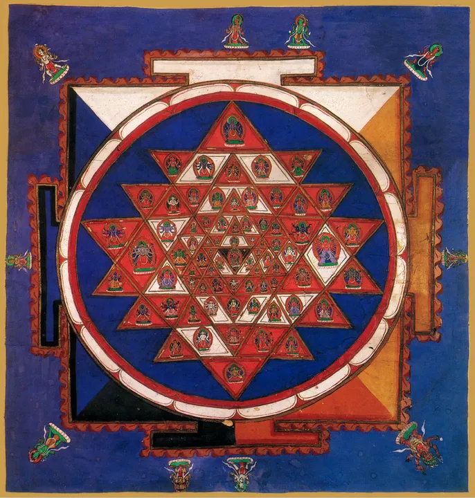 Painted Śrīcakra with its deities